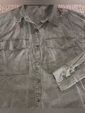 Express Faded Olive Button-Front Utility Shirt